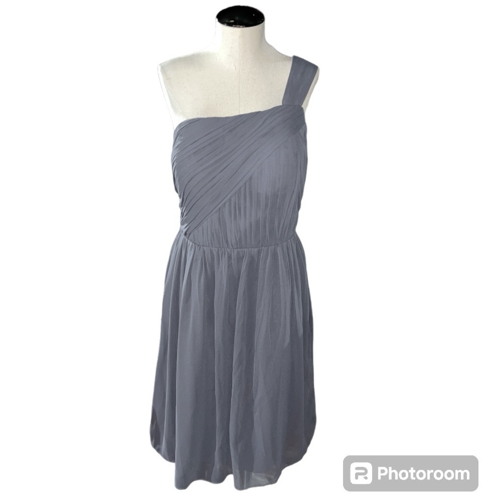 NWT Bill Levkoff cocktail dress size 10 gray one shoulder draped chiffon prom